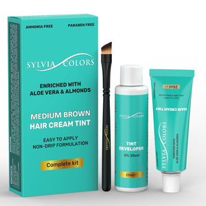 Professional Eyebrow Tint Kit Medium Brown | Complete Spot Coloring Solution with Dye Cream, 3% Developer, Applicator Brush, and Mixing Dish